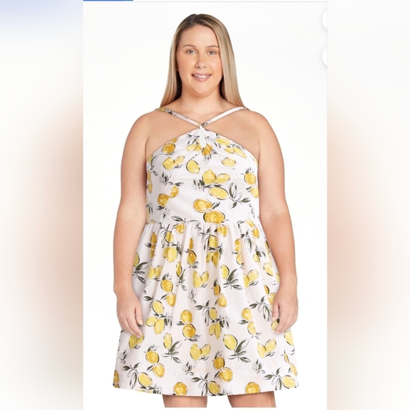 Free Assembly Dresses & Skirts - Free Assembly Women’s Halter Mini Dress Lemon Print Fit & Flare Cotton Plus 2X